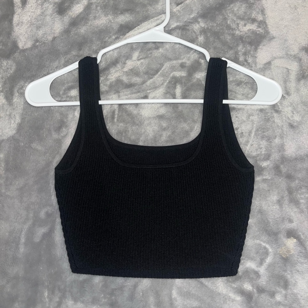 Babaton black ribbed square neck tank top